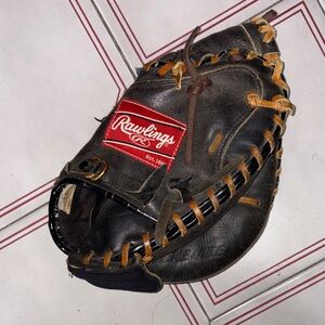 Rawlings Catchers Mitt Black Leather Orange Lacing